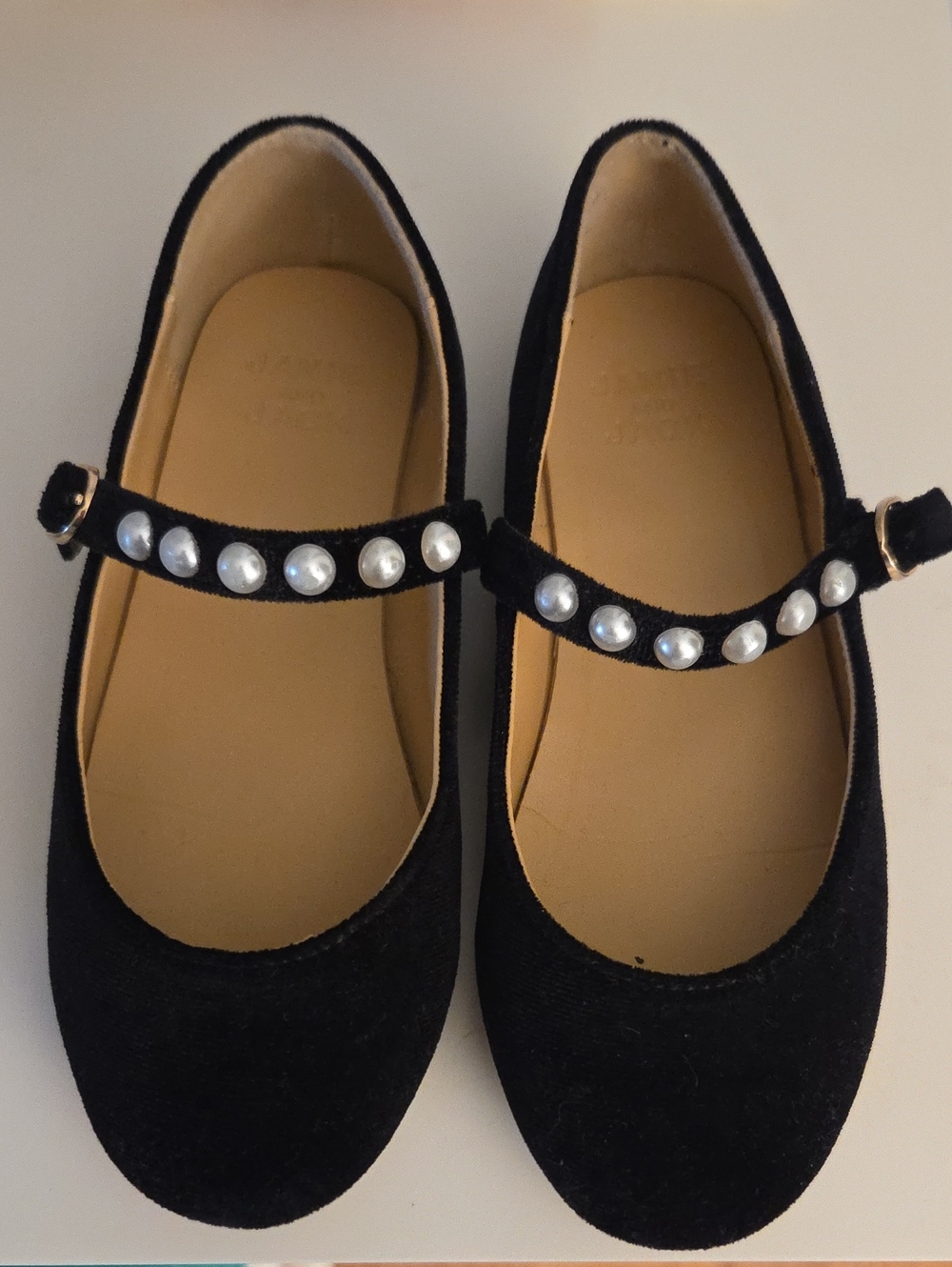 Janie And Jack Black Pearl-Trim Mary Jane Flats for Girls (Size 12)